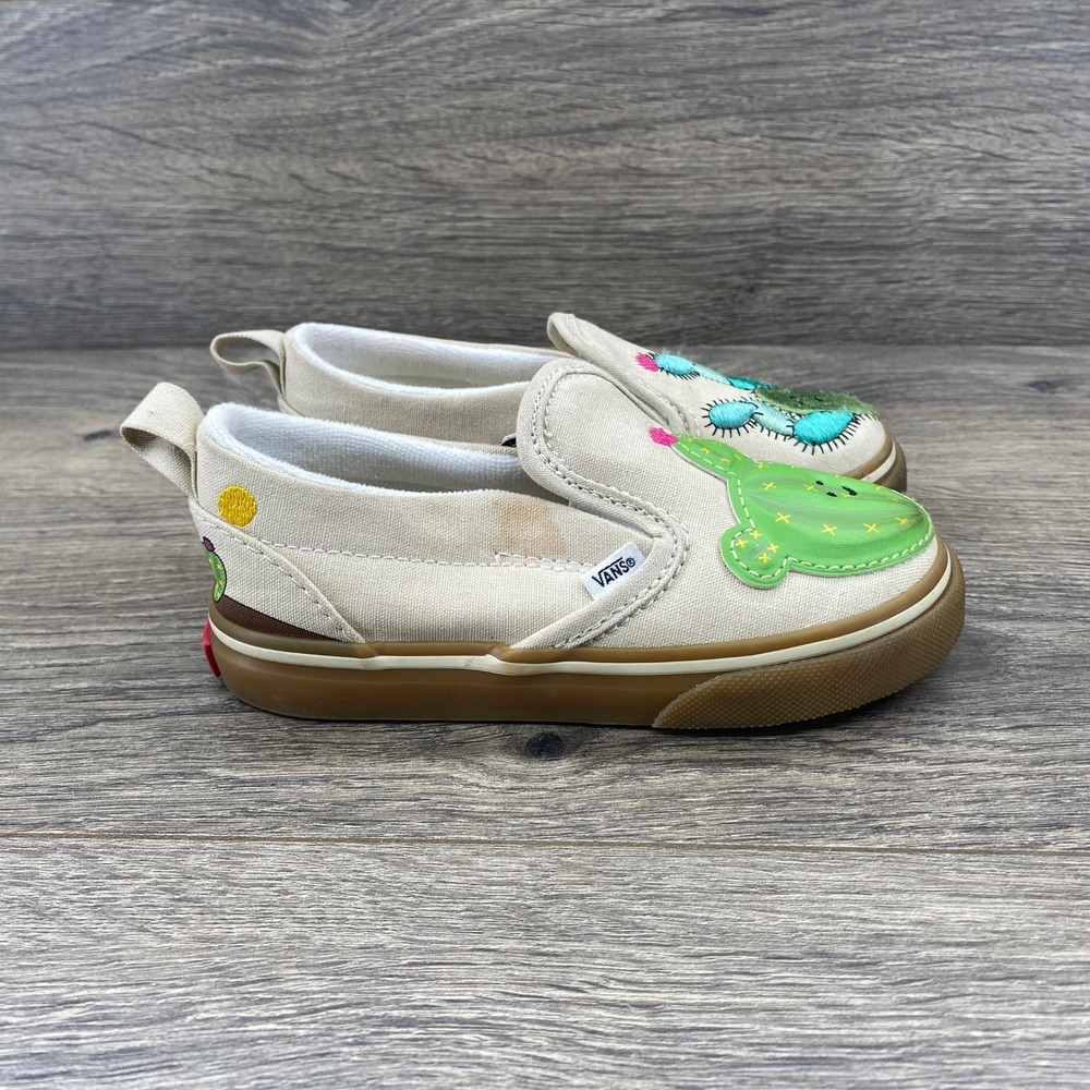 Vans Toddler Slip On Shoes Cactus Embroidered Yellow Tan Size 9 Toddler